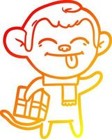 warm gradient line drawing funny cartoon monkey with christmas present vector