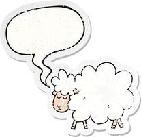 cartoon sheep and speech bubble distressed sticker vector