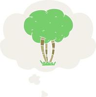 cartoon tree and thought bubble in retro style vector