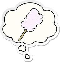 cartoon candy floss and thought bubble as a printed sticker vector