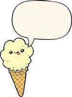 cartoon ice cream and speech bubble in comic book style vector