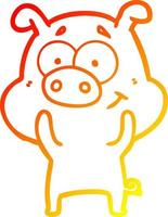 warm gradient line drawing happy cartoon pig vector