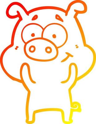 warm gradient line drawing happy cartoon pig