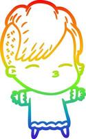 rainbow gradient line drawing cartoon squinting girl vector