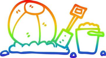 rainbow gradient line drawing cartoon beach objects vector