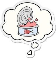 cartoon canned food and thought bubble as a printed sticker vector