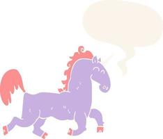 cartoon unicorn and speech bubble in retro style vector