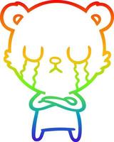 rainbow gradient line drawing crying polar bear cartoon vector