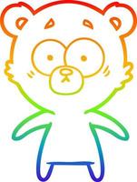 dibujo de línea de gradiente de arco iris dibujos animados de oso preocupado vector