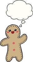 cartoon gingerbread man and thought bubble vector