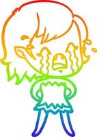 rainbow gradient line drawing cartoon crying vampire girl vector