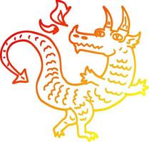 warm gradient line drawing cartoon magical dragon vector