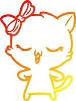 warm gradient line drawing cartoon cat with bow on head vector