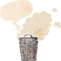 cartoon stinky garbage can and speech bubble in retro textured style vector