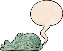 cute cartoon fish and speech bubble in retro texture style vector