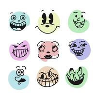 sonrisa cara emoji retro. caras de personajes de dibujos animados de los años 30. Ilustración de vector de sonrisa cómica vintage