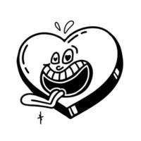 The heart is a retro cartoon character from the 30s. Vintage comic smile vector illustration