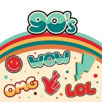 Collage banner retro pop of the 90s. Abstract background with inscriptions and stickers. Cool trendy vector design illustration.