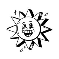 el sol es un personaje de dibujos animados retro de los años 30. Ilustración de vector de sonrisa cómica vintage