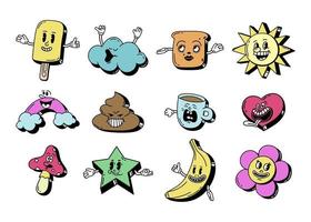 A set of retro cartoon characters from the 30s. Vintage comic smile multicolored vector illustration