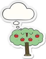 cartoon apple tree and thought bubble as a printed sticker vector