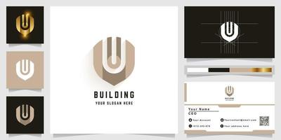 Letter U or building monogram logo with business card design vector