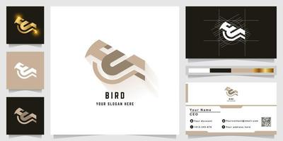 Letter U or bird monogram logo with business card design vector