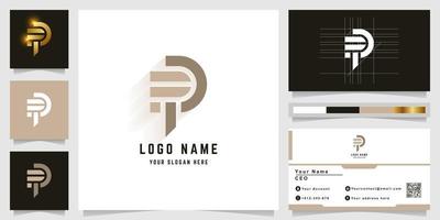 Letter FP or P monogram logo with business card design vector