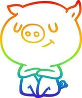 rainbow gradient line drawing happy cartoon pig vector