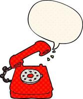 cartoon old telephone and speech bubble in comic book style vector