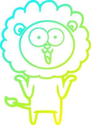 cold gradient line drawing happy cartoon lion