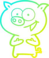 cold gradient line drawing cheerful pig cartoon vector