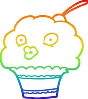 rainbow gradient line drawing funny cupcake vector