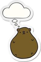 cartoon bear and thought bubble as a printed sticker vector