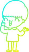 cold gradient line drawing happy cartoon boy vector