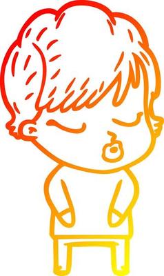 warm gradient line drawing cartoon woman with eyes shut