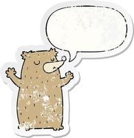 cartoon bear and speech bubble distressed sticker vector