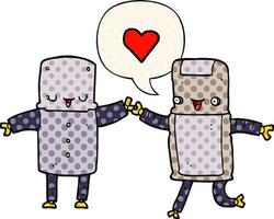 cartoon robots in love and speech bubble in comic book style vector