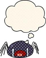 araña llorando de dibujos animados y burbuja de pensamiento al estilo de un libro de historietas vector