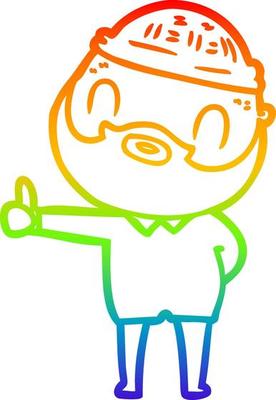 rainbow gradient line drawing cartoon bearded man