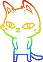 rainbow gradient line drawing cartoon cat with bright eyes vector