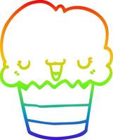 rainbow gradient line drawing cartoon cupcake with face vector