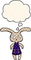 cute cartoon rabbit and thought bubble in comic book style vector