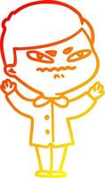 warm gradient line drawing cartoon angry man vector