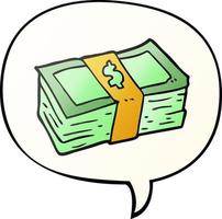 cartoon stack of cash and speech bubble in smooth gradient style vector