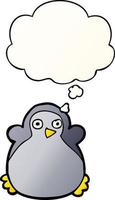 cartoon penguin and thought bubble in smooth gradient style vector