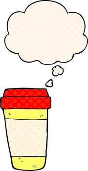 taza de café de dibujos animados y burbuja de pensamiento al estilo de un libro de historietas vector