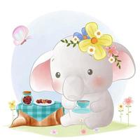 linda fiesta de té de elefante vector