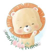 Cute little lion in watercolor style for nursery decoration vector