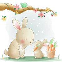 Cute mother and child bunny cartoon illustration vector